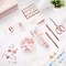 Rose Color Office Supplies Set Acrylic Stapler Set Staple Remover, Tape Holder, 2 Ballpoint Pen, Scissor, Binder/Paper Clips and 1000pcs Staples.